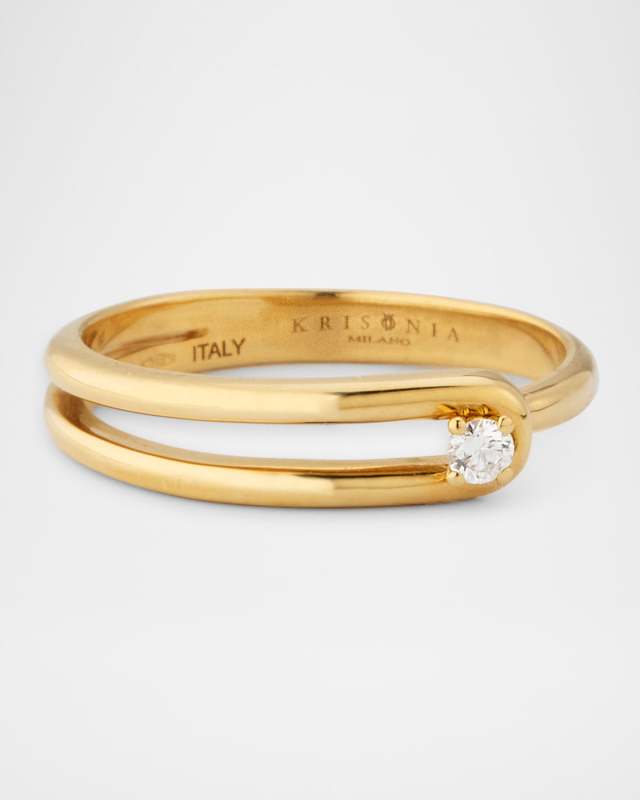 18K Yellow Gold Anima Ring with Diamond, Size 6.5